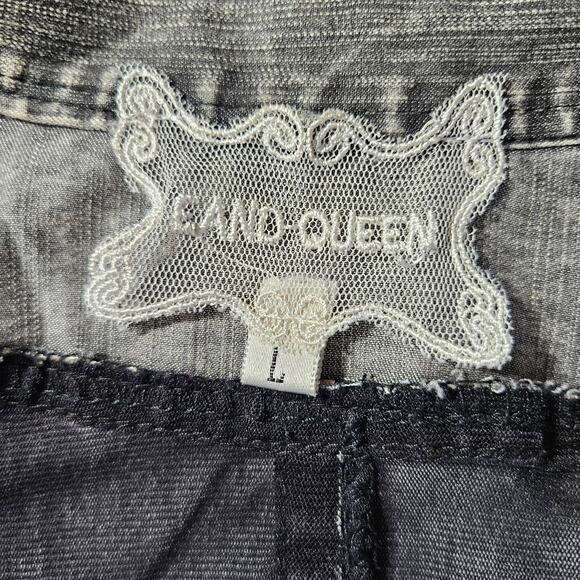 VTG Eand Queen Distressed Asymmetrical Jacket Sz. S [4-6] Gray Black Acid Wash - Picture 5 of 12